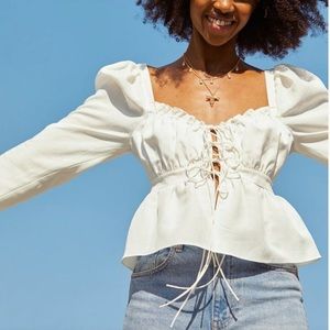 H&M x Brock Collection Sweetheart Tie Front Blouse